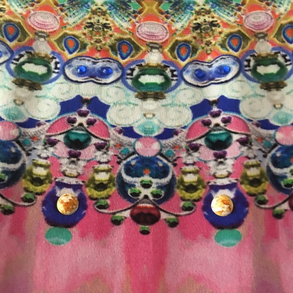 Camilla Printed Silk Hand-Beaded Lace-Up Blouse - Picture 11 of 12